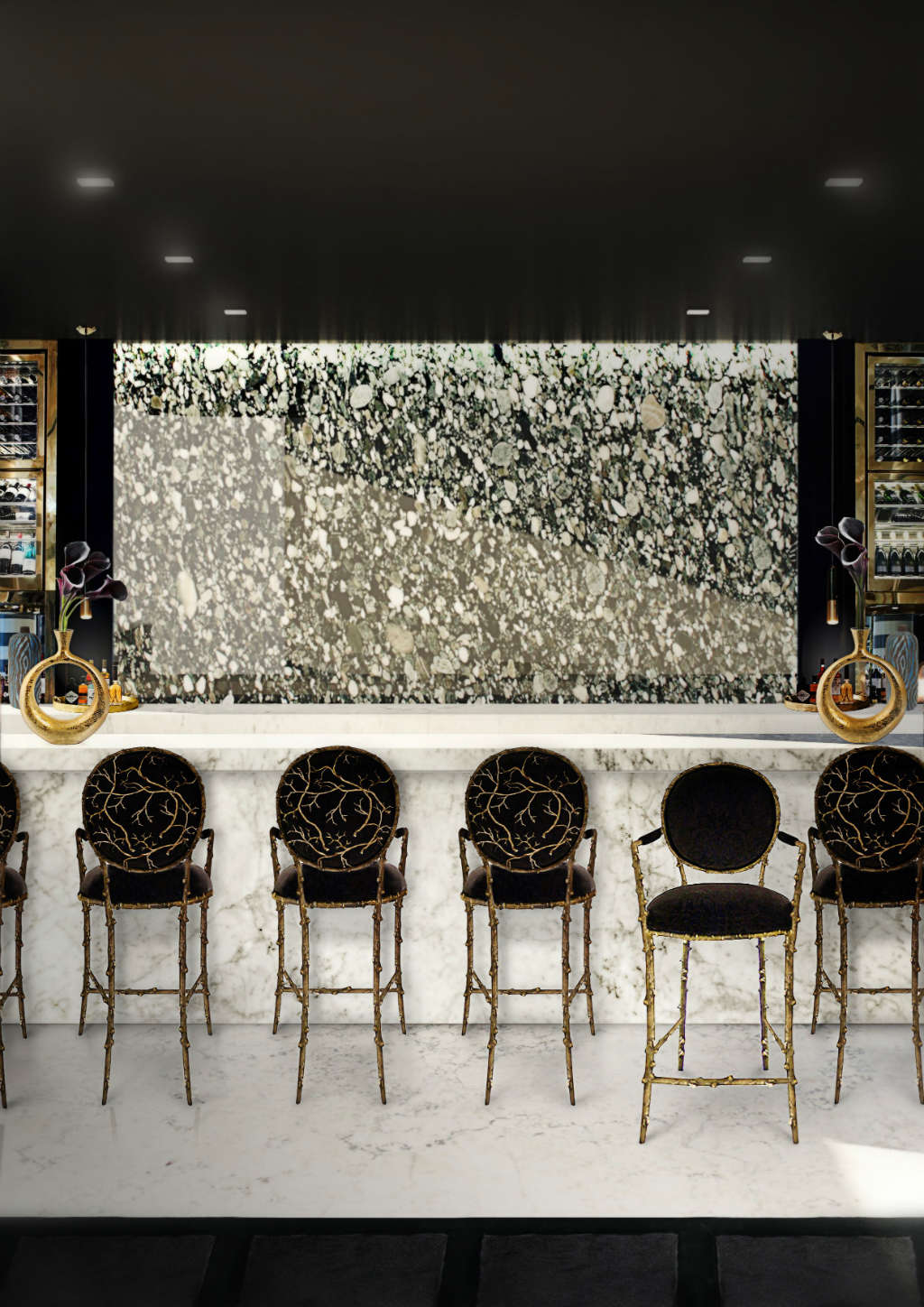 luxury bar furniture with black velvet bar stools by KOKET